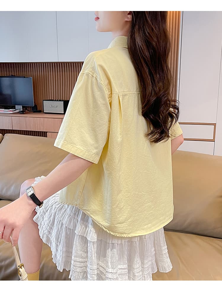 학원 스타일 캐주얼 연령 감소 파란색 반팔 셔츠 재킷 여성 의류 여름 새로운 루즈핏 외부 가져 가라. 오픈 가디건 맨위 상세 이미지 15