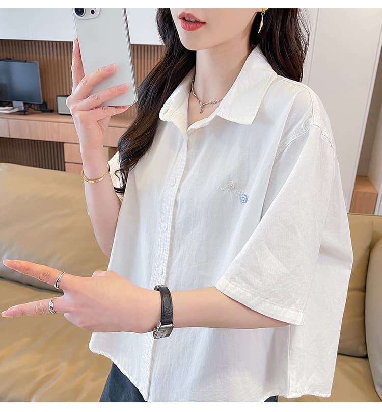 학원 스타일 캐주얼 연령 감소 파란색 반팔 셔츠 재킷 여성 의류 여름 새로운 루즈핏 외부 가져 가라. 오픈 가디건 맨위 상세 이미지 34
