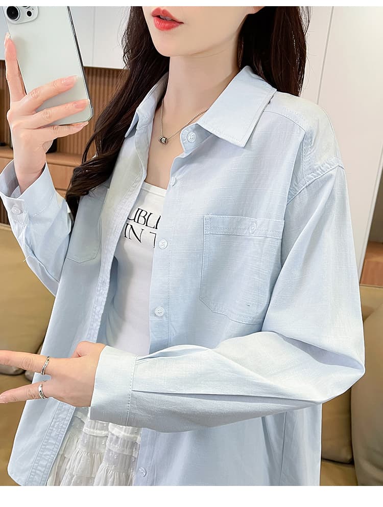 얇고 가벼운 자외선 차단 순면 셔츠 여성 여름 방위 자외선 루즈핏 야외 자외선 차단 의류 여성 새로운 재킷 느긋한 바람 상세 이미지 12