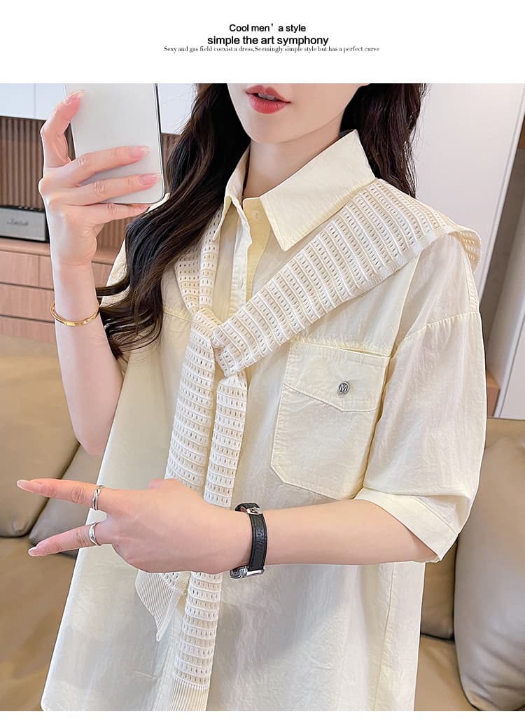 연령 감소 소녀 사탕 색상 신선함 반팔 면 100% 여성 셔츠 여름 드레스 한 부서 루즈핏 슬림해 보이는 외국 가스 다용도 맨위 상세 이미지 25