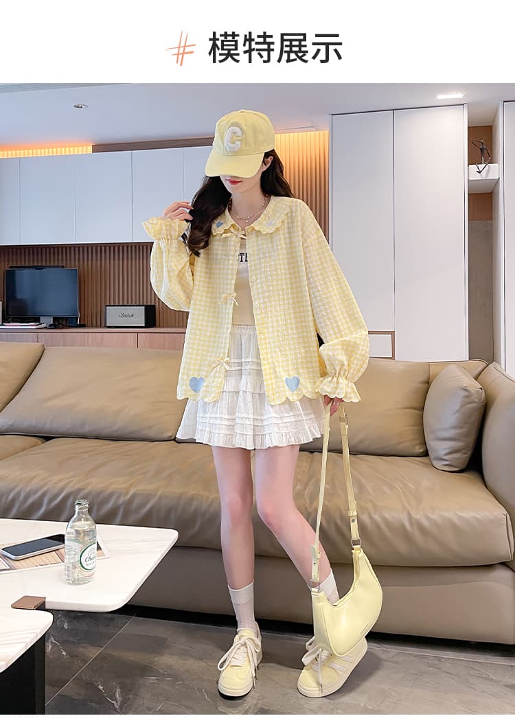 새로운 여름 하트 체크무늬 여성 셔츠 대 어린이 여름 외국 가스 긴팔 자외선 차단 셔츠 어린이 맨위 얇은 코트 상세 이미지 8