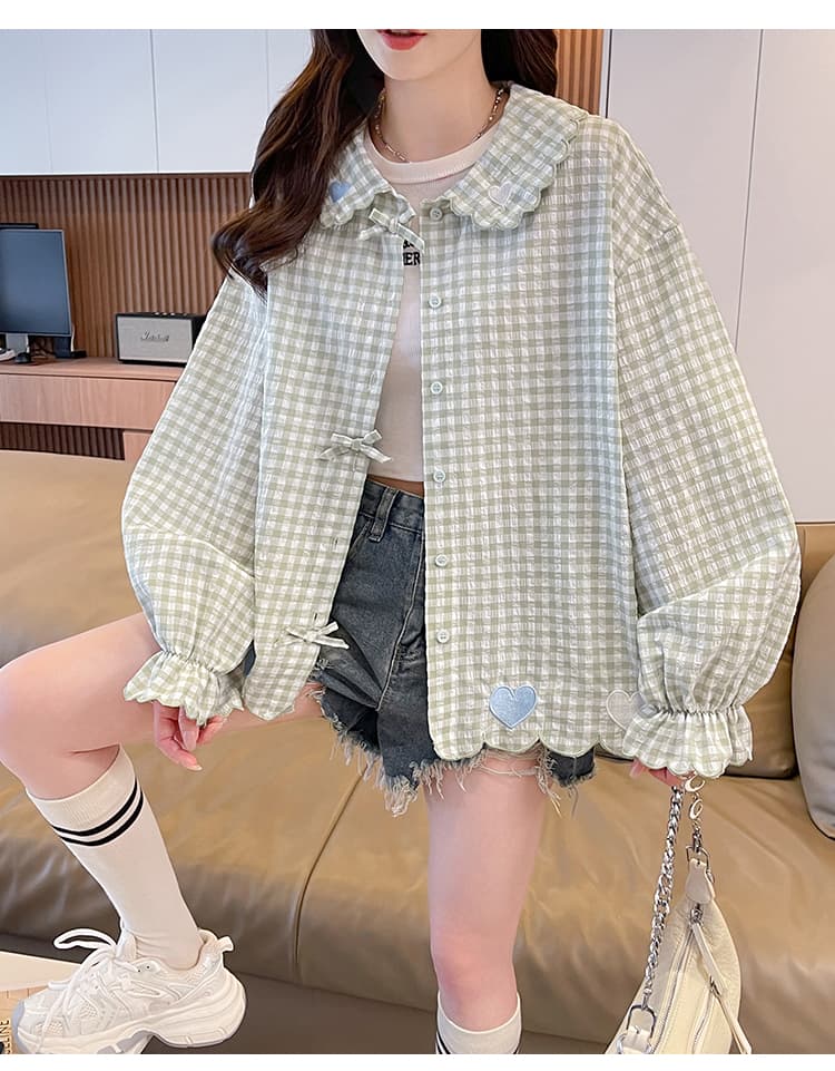 새로운 여름 하트 체크무늬 여성 셔츠 대 어린이 여름 외국 가스 긴팔 자외선 차단 셔츠 어린이 맨위 얇은 코트 상세 이미지 19
