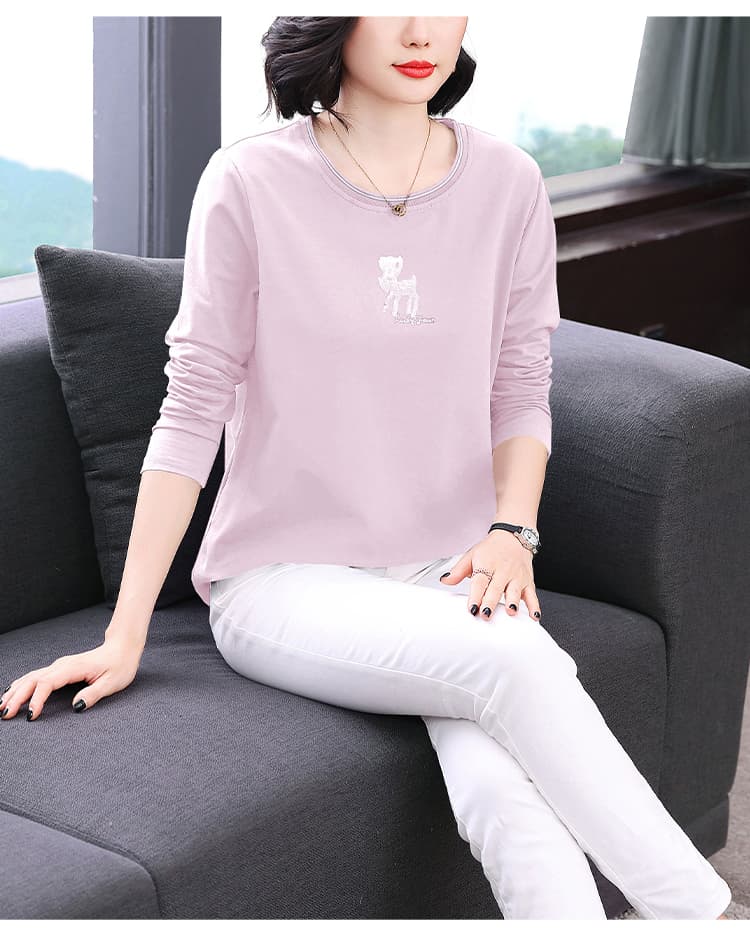 순면 긴팔 티셔츠 여성 가을 의상 2025 년 새로운 패션 빅 사이즈 여성 의류 루즈핏 맨위 긴팔 동정 상세 이미지 17