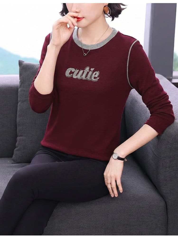 2026 년 새로운 긴팔 티셔츠 여성 빅 사이즈 인사이드 잡아라. 의류 봄 가을 어머니 드레스 라운드 넥 빅 사이즈 보온 기본 셔츠 상세 이미지 18