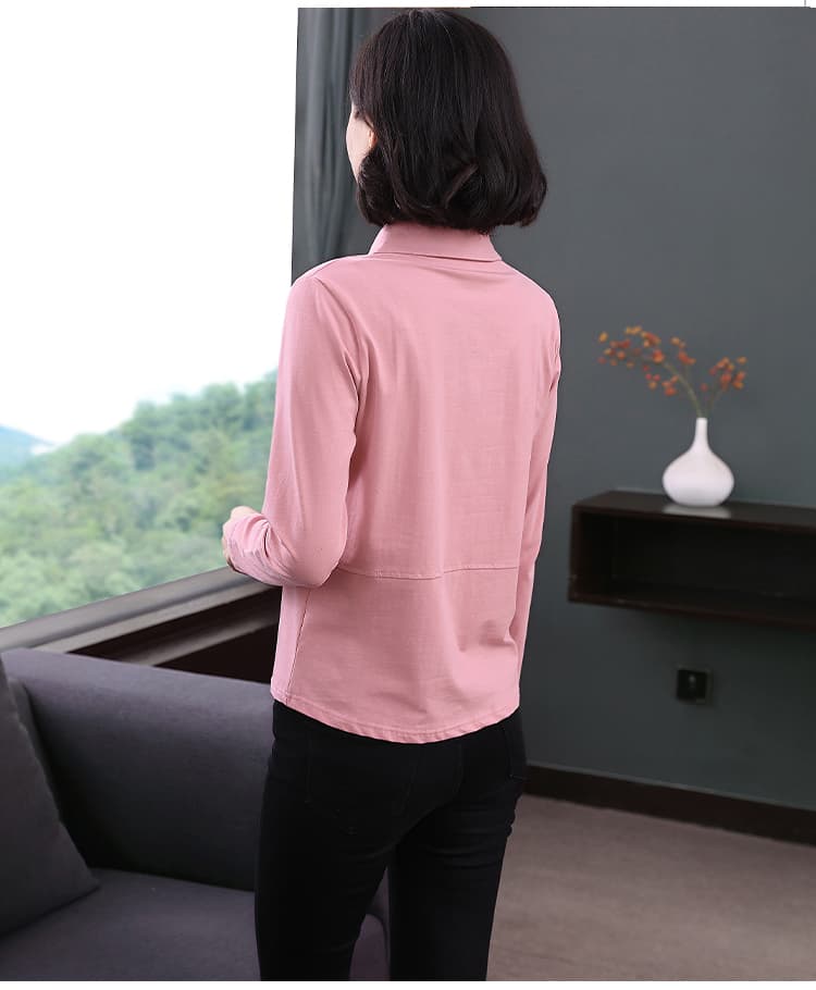 2026 년 새로운 봄 가을 이름 가족 바람 폴로 칼라 여성 POLO 셔츠 티셔츠 여성 긴 소매 순면 있음 칼라 루즈핏 맨위 상세 이미지 14