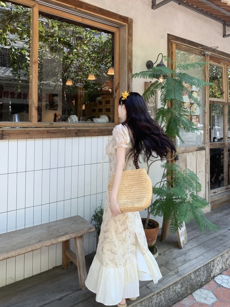 프랑스식 거품 소매 여성 드레스 2026 여름 새로운 무거운 작업 자수 허리 수축 슬림해 보이는 한 마디 롱 코트 치마 상세 이미지 26