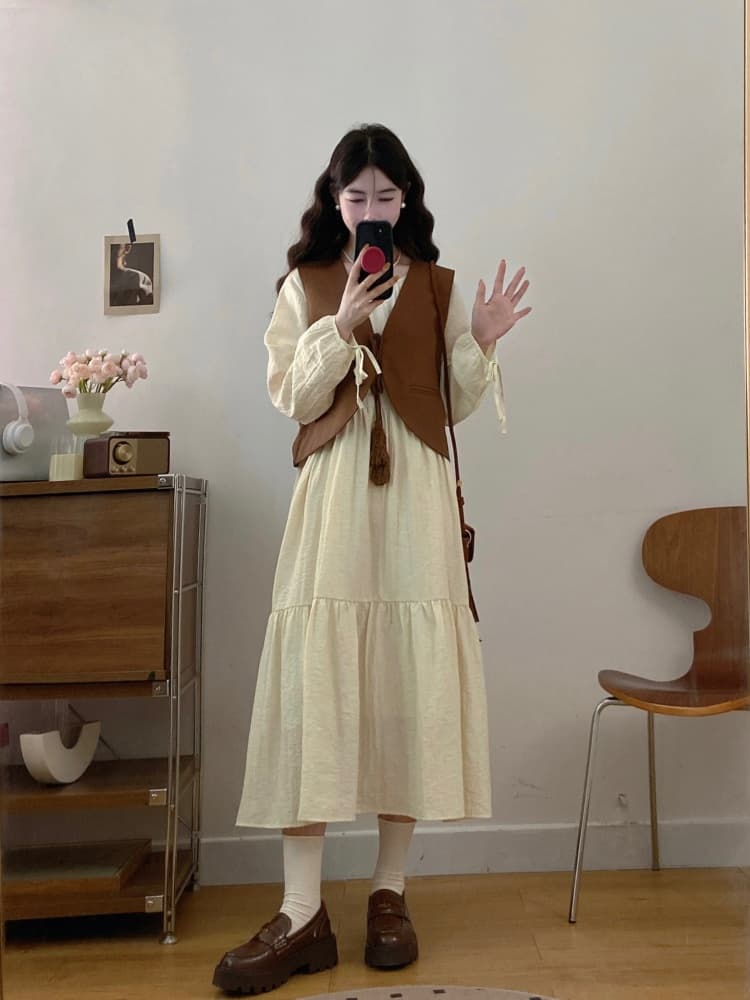 프랑스식 유목민 바람 베스트 경기 여성 드레스 2026 가을 겨울 새로운 고급 센스 슬림해 보이는 롱 코트 투피스 세트 치마 상세 이미지 10