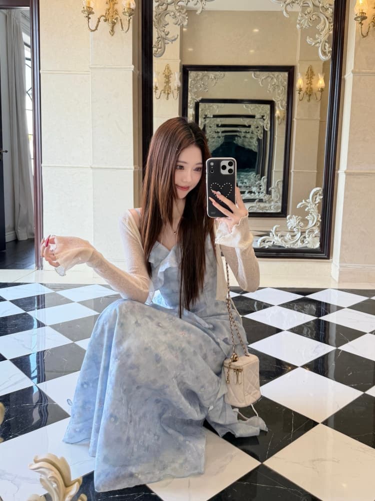 파란색 패치워크 슬립 드레스 여성 드레스 봄 여름 2026 새로운 불규칙 허리 수축 슬림해 보이는 품격 두 조각 치마 상세 이미지 15