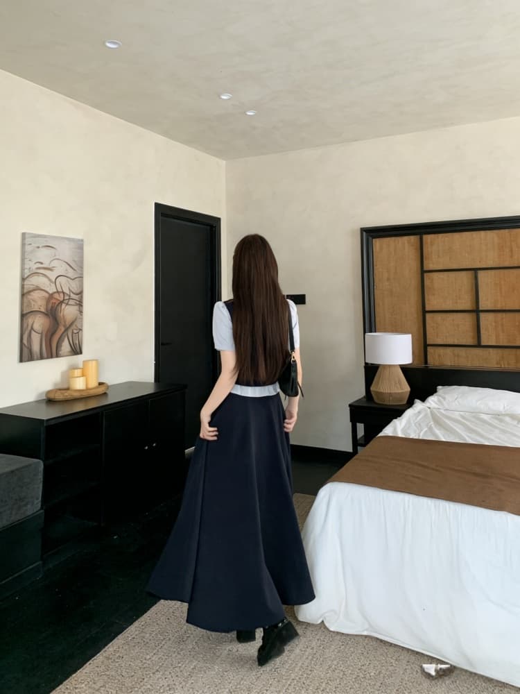 학원 스타일 연령 감소 페이크 레이어드 패치워크 맨위 여성 2026 봄 여름 새로운 하이웨이스트 반신 스커트 롱 코트 투피스 슈트 상세 이미지 18