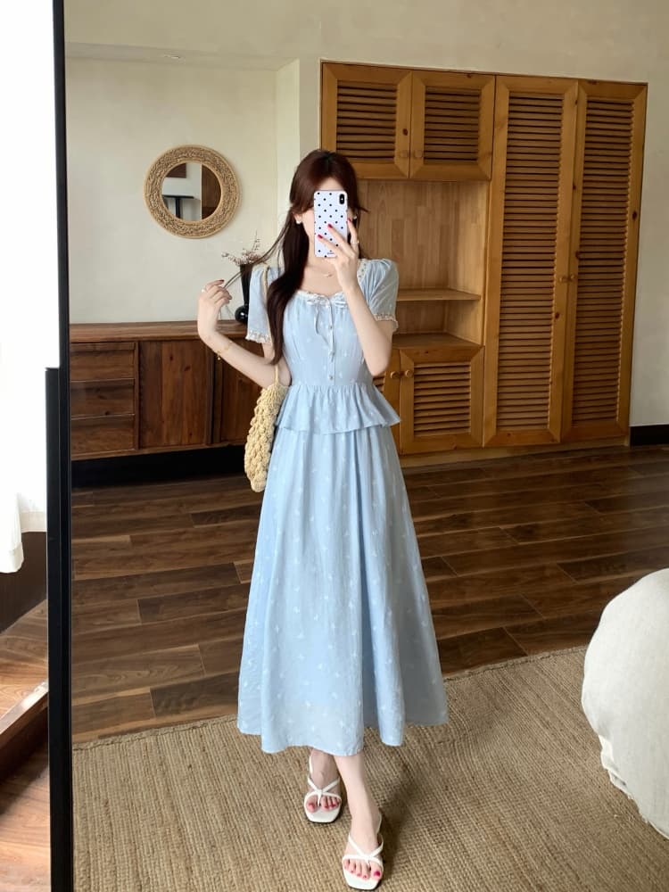 페이크 레이어드 하늘색 여성 드레스 2026 여름 새로운 프랑스식 품격 지방 mm 표지 배 슬림해 보이는 중간 길이 치마 상세 이미지 11
