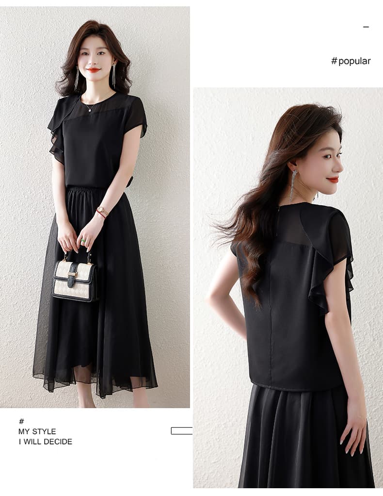 실사 2026 여름 새로운 라운드 넥 프릴 명중 재료 싸움 쉬폰 티셔츠 여성 비대칭 몸매 가꾸기 슬림해 보이는 맨위 상세 이미지 16