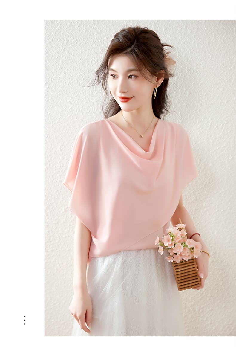 프랑스식 핑크색 흔들다 칼라 숄 반팔 여성 셔츠 2026 여름 새로운 디자인 센스 자이언트 잘 생긴 ~ 중 품격 맨위 상세 이미지 15