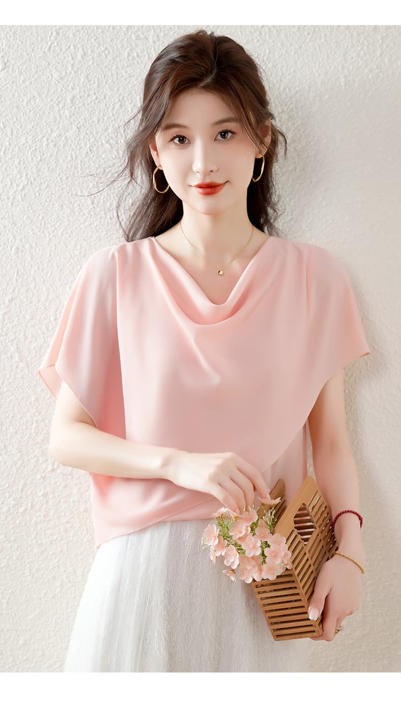 프랑스식 핑크색 흔들다 칼라 숄 반팔 여성 셔츠 2026 여름 새로운 디자인 센스 자이언트 잘 생긴 ~ 중 품격 맨위 상세 이미지 17