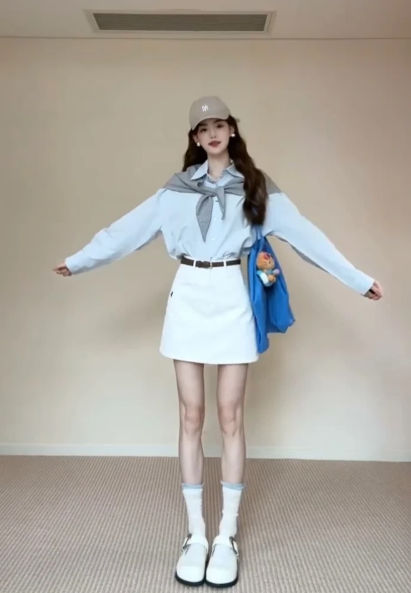 2026 새로운 봄 긴팔 셔츠 숄 품격 루즈핏 캐주얼 맨위 패션 하이웨이스트 반신 치마 세트 여성 이미지 4