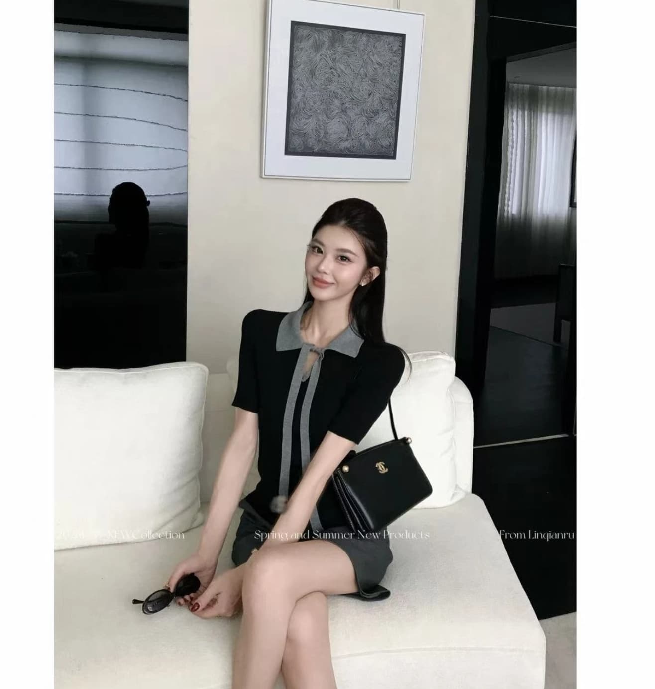 린 천 입력 지능 자매 새로운 품격 슬림해 보이는 고급 센스 회색 색상 시스템 캐주얼 패션 세트 이미지 2