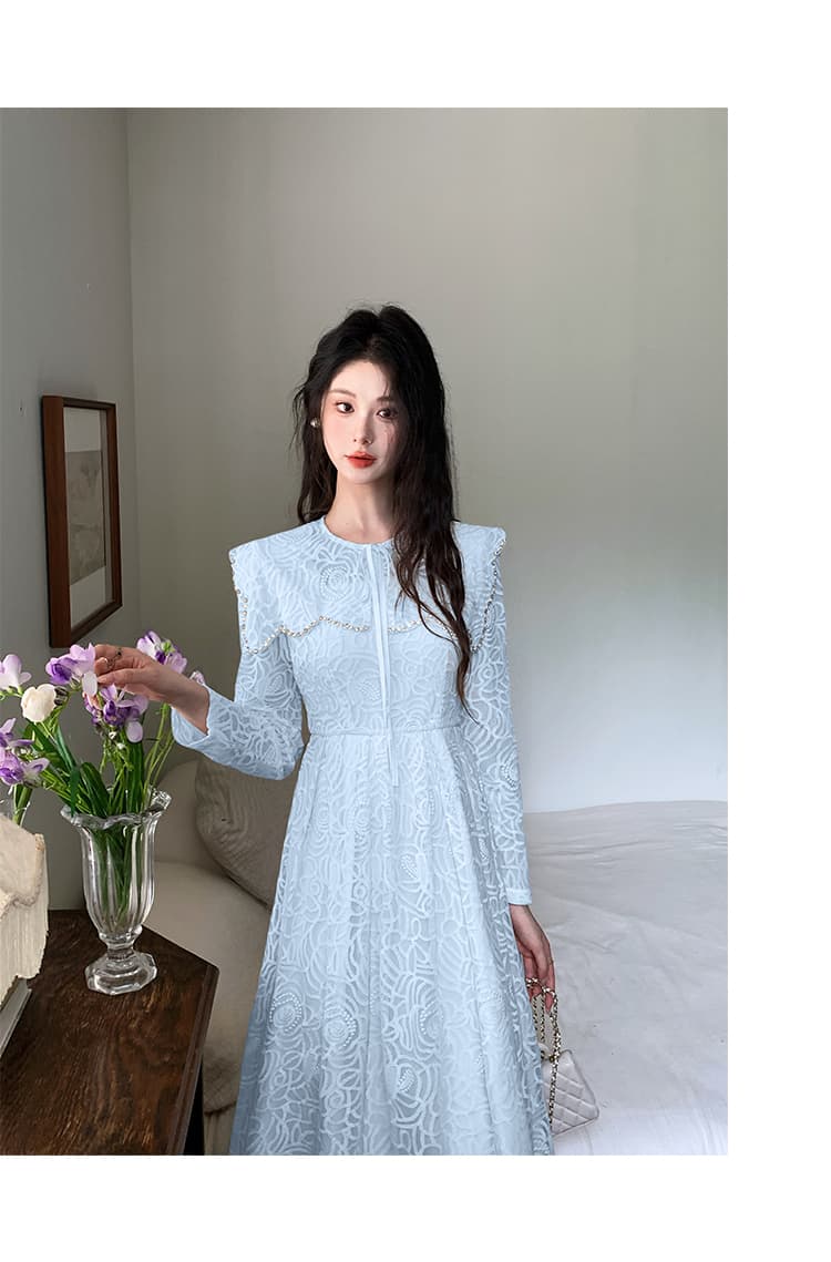 10 세 줄 품질 프랑스식 우아함 품격 빛 럭셔리 무거운 작업 비즈 박기 레이스 허리 수축 큰 진자 드레스 상세 이미지 27