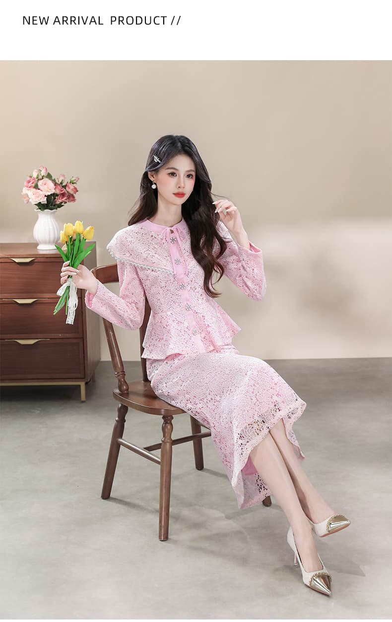 열세 개 품질 2026 새로운 물 용해 레이스 무거운 작업 비즈 박기 패션 허리 수축 투피스 세트 세트 상세 이미지 9