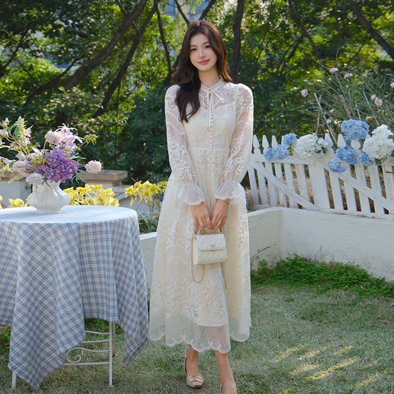 열세 개 품질 새로운 명문 여성 빛 럭셔리 외국 가스 패션 자수 긴팔 드레스 8998 이미지 2