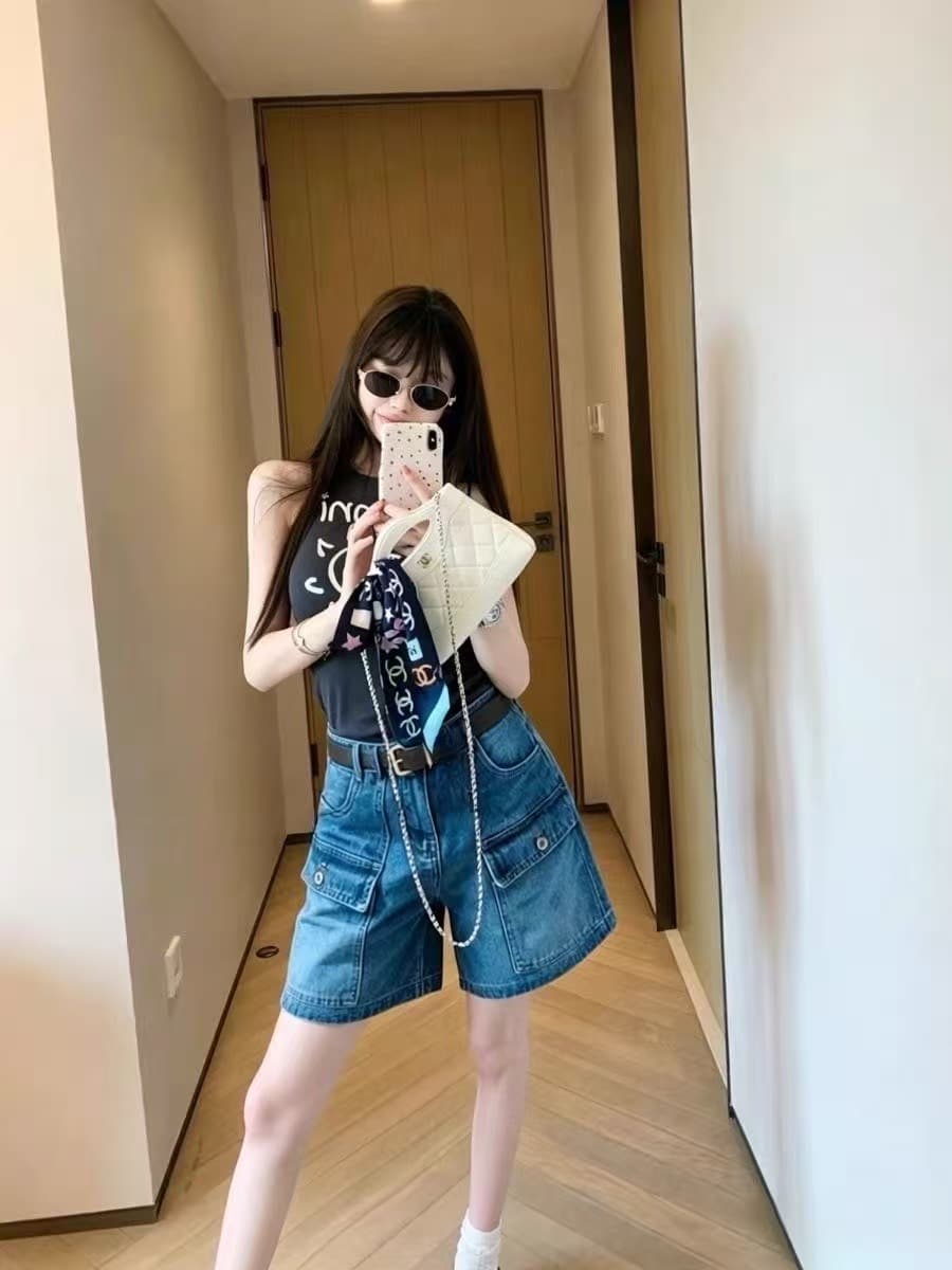 워싱 마 오래된 워크웨어 데님 반바지 여성 무거운 레트로 스트레이트 팬츠 이미지 3