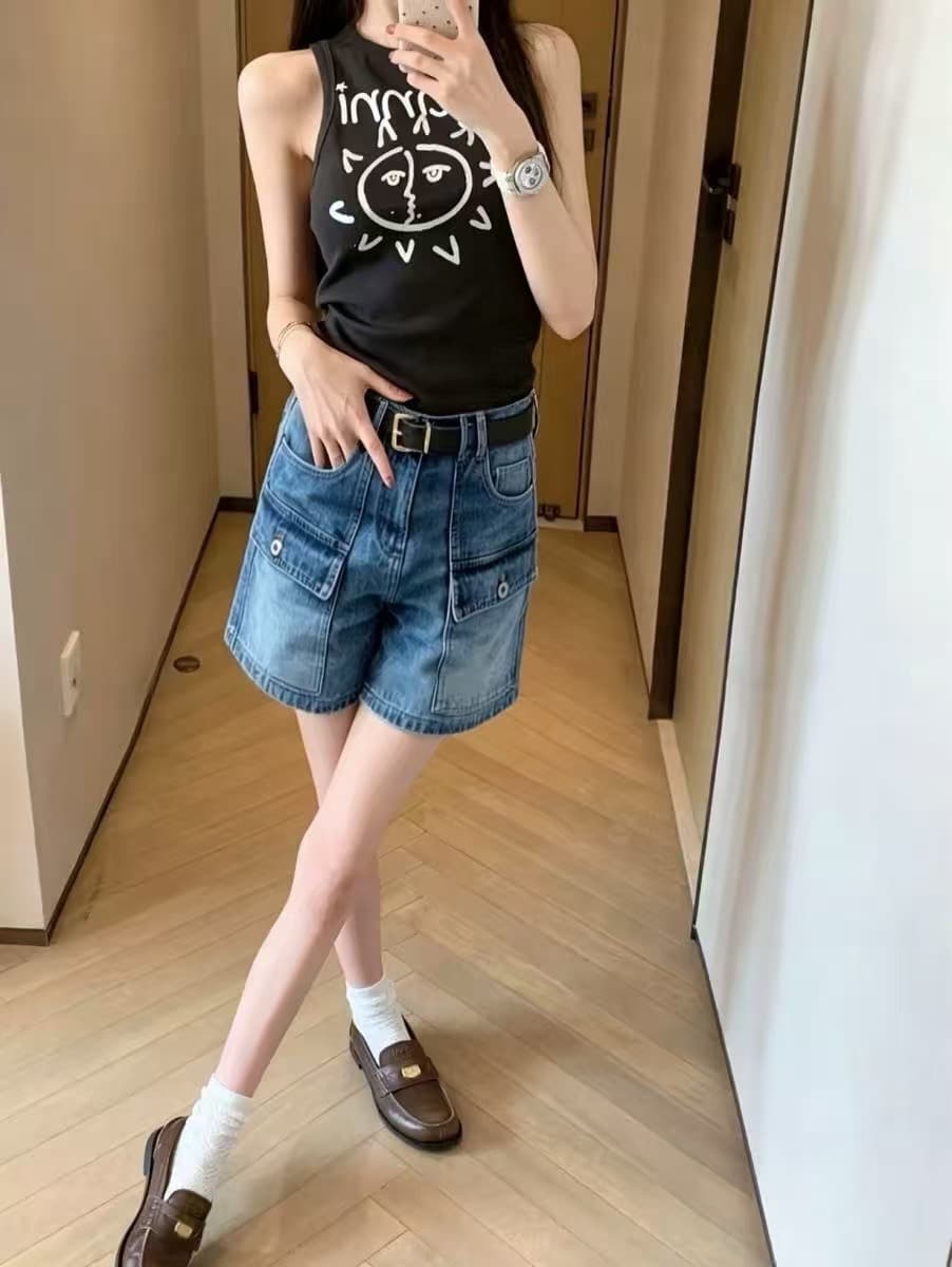 워싱 마 오래된 워크웨어 데님 반바지 여성 무거운 레트로 스트레이트 팬츠