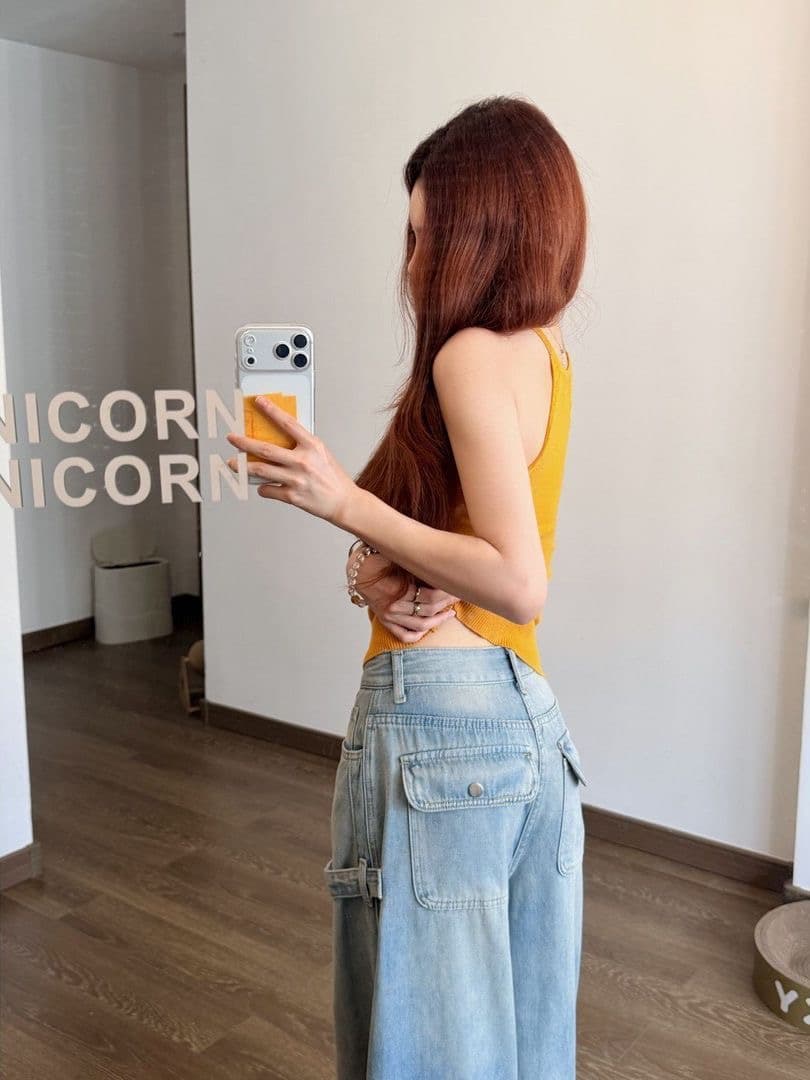 작은 키 아메리칸 디자인 센스 워크웨어 넓은 다리 청바지 여성 새로운 하이웨이스트 다용도 도루 센스 스트레이트 바닥 청소 바지 상세 이미지 5