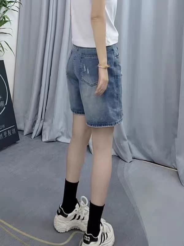 여름 얇은 스타일 레트로 찢어진 없음 폭탄 데님 반바지 빅 사이즈 여성 의류 하이웨이스트 슬림해 보이는 다용도 한 마디 넓은 다리 핫 바지 이미지 2
