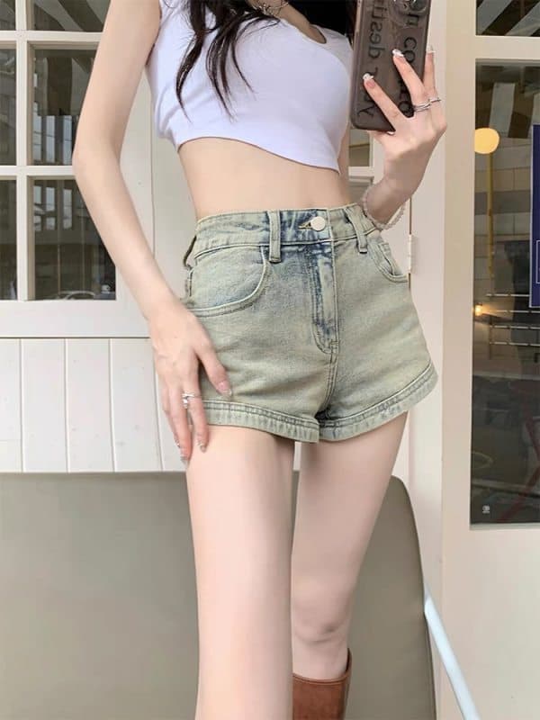 레트로 핫걸 데님 반바지 여성 배 모양 몸 하이웨이스트 슬림해 보이는 디자인 센스 한 마디 타이트 스커트 핫 바지 상세 이미지 7
