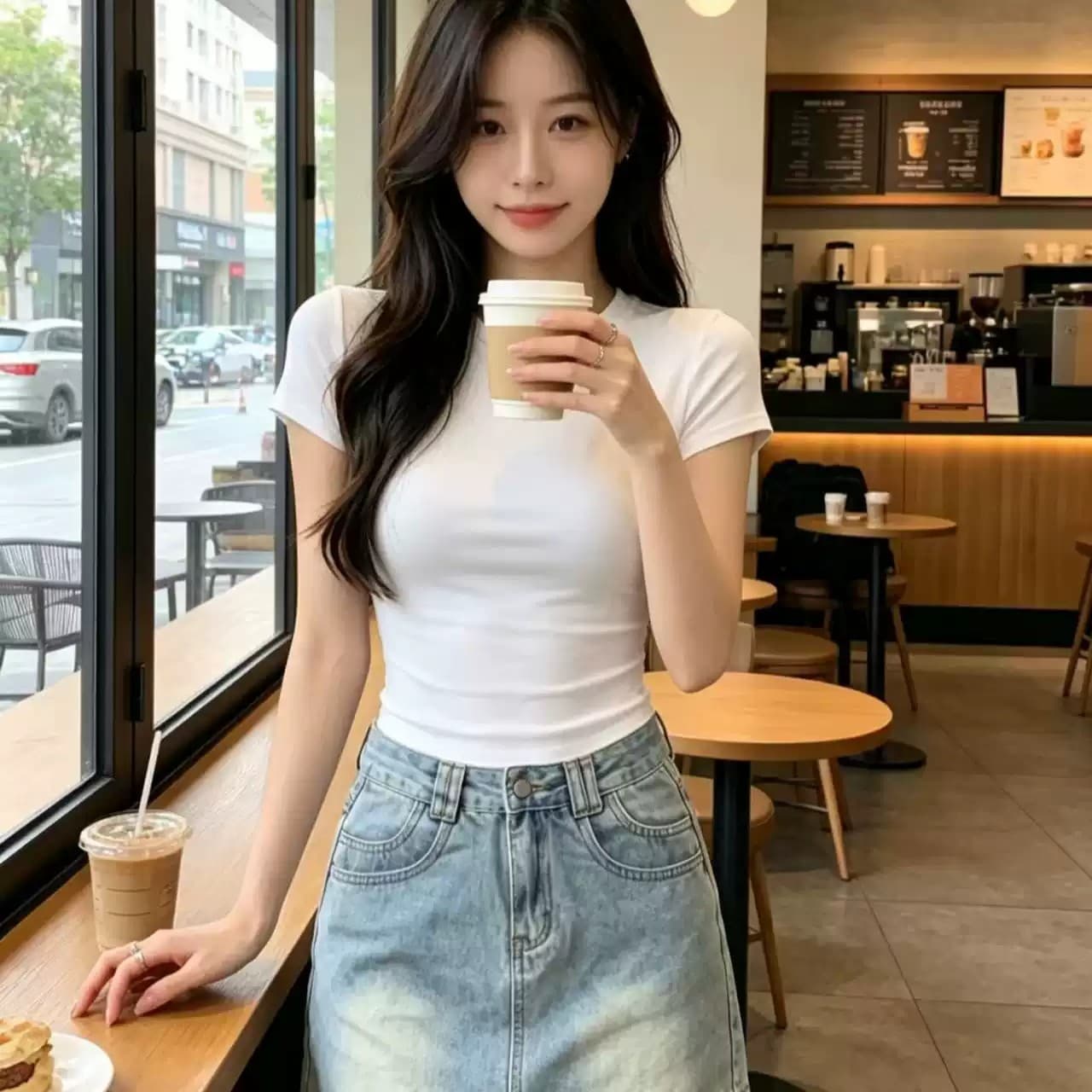 핫걸 레트로 하이웨이스트 디자인 센스 데님 짧은 치마바지 여성 여름 새로운 워싱 하늘색 한 마디 타이트 스커트 치마 이미지 4
