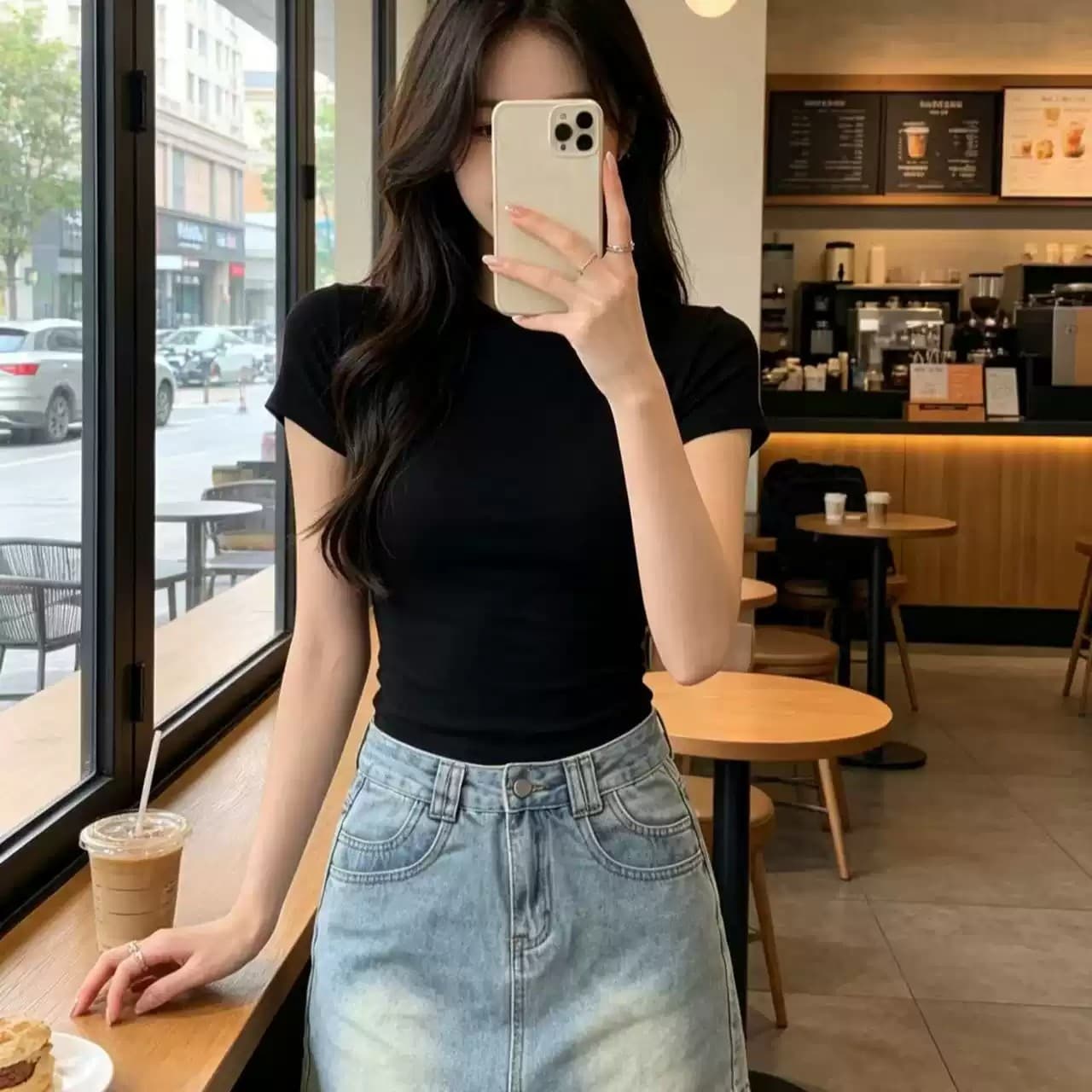 핫걸 레트로 하이웨이스트 디자인 센스 데님 짧은 치마바지 여성 여름 새로운 워싱 하늘색 한 마디 타이트 스커트 치마 상세 이미지 5