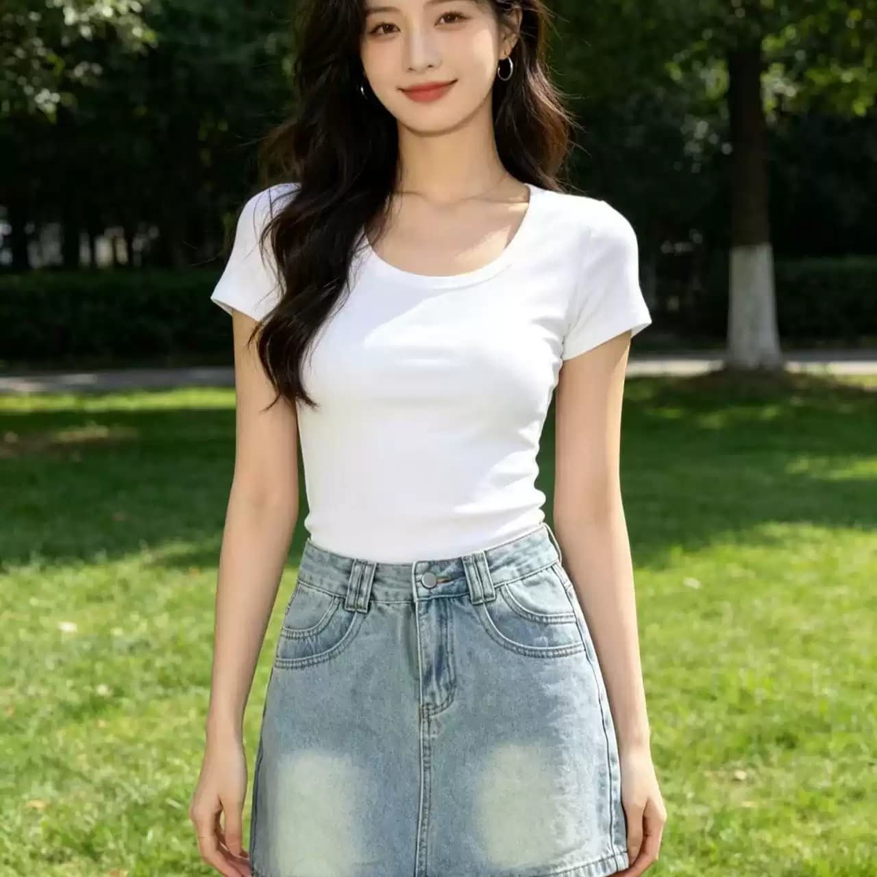 핫걸 레트로 하이웨이스트 디자인 센스 데님 짧은 치마바지 여성 여름 새로운 워싱 하늘색 한 마디 타이트 스커트 치마 상세 이미지 6