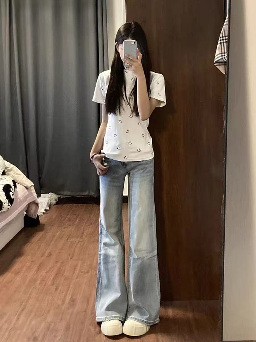 하늘색 청바지 여성 루즈핏 도루 센스 배 종류 슬림해 보이는 바닥 청소 나팔 바지 상세 이미지 2