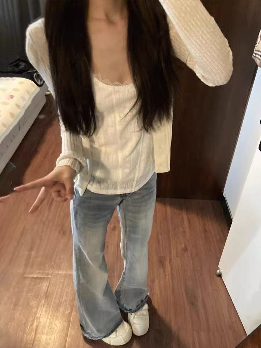 하늘색 청바지 여성 루즈핏 도루 센스 배 종류 슬림해 보이는 바닥 청소 나팔 바지 상세 이미지 3