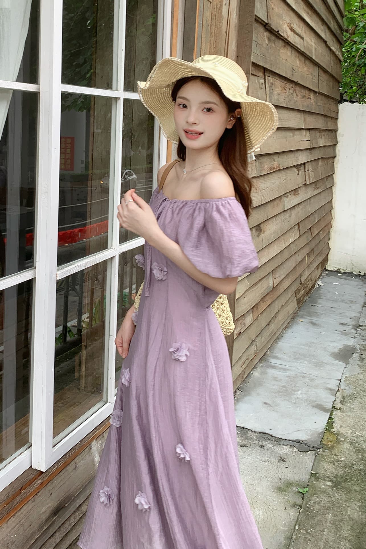실사 정가 부드러운 바람 여름 새로운 드레스 디자인 센스 3 차원 꽃 거품 소매 레이스업 허리 수축 롱 스커트 이미지 6