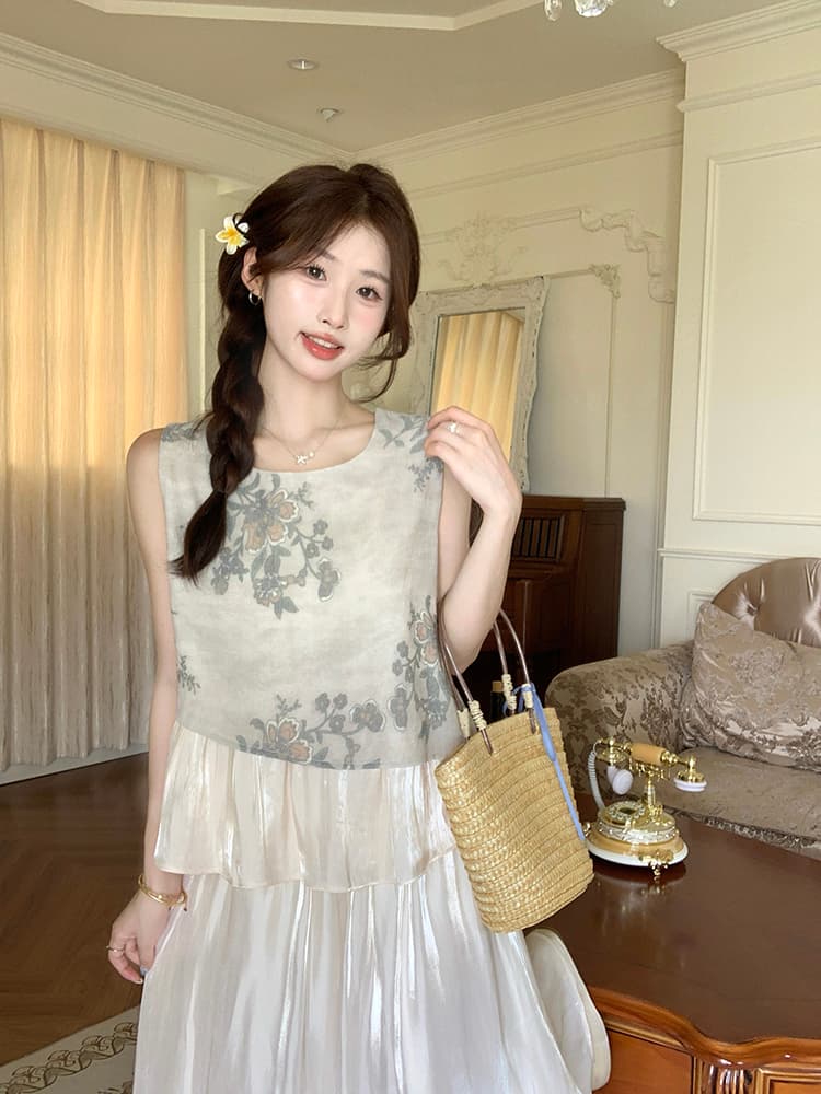 실사 정가 여름 새로운 디자인 센스 중식 새틴 불규칙 배색 조끼 맨위 다용도 반신 거즈 스커트 상세 이미지 13