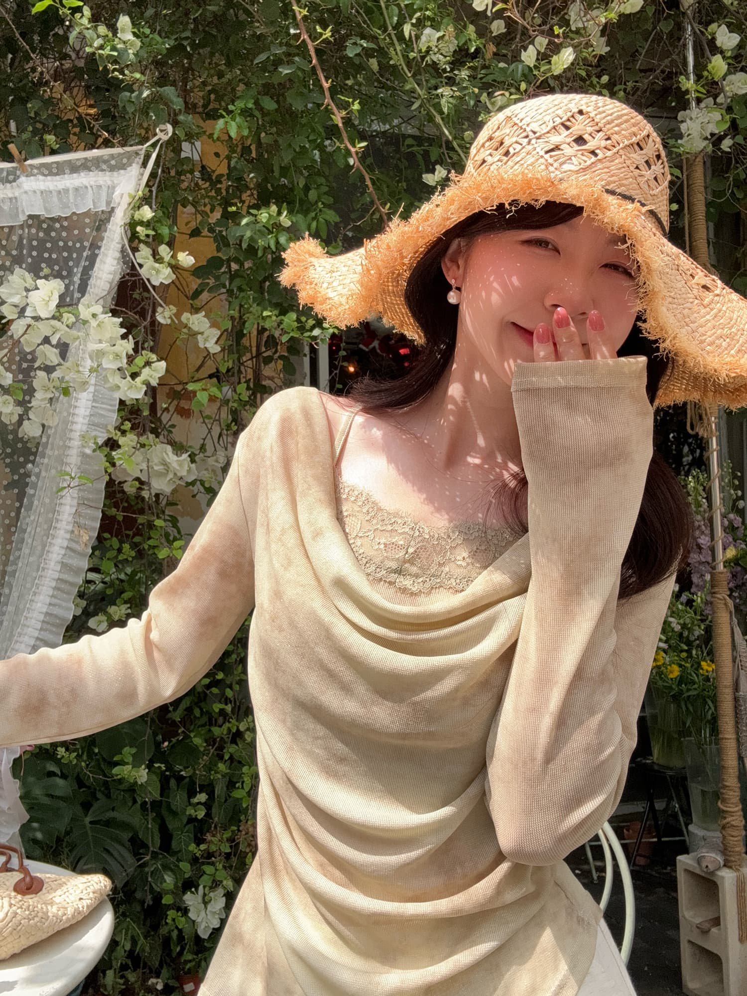 실사 봄 새로운 순수한 욕망 바람 홀치기 염색 맨위 디자인 센스 레이스 레이스 흔들다 칼라 작은 심장 기계 페이크 레이어드 티셔츠 이미지 4