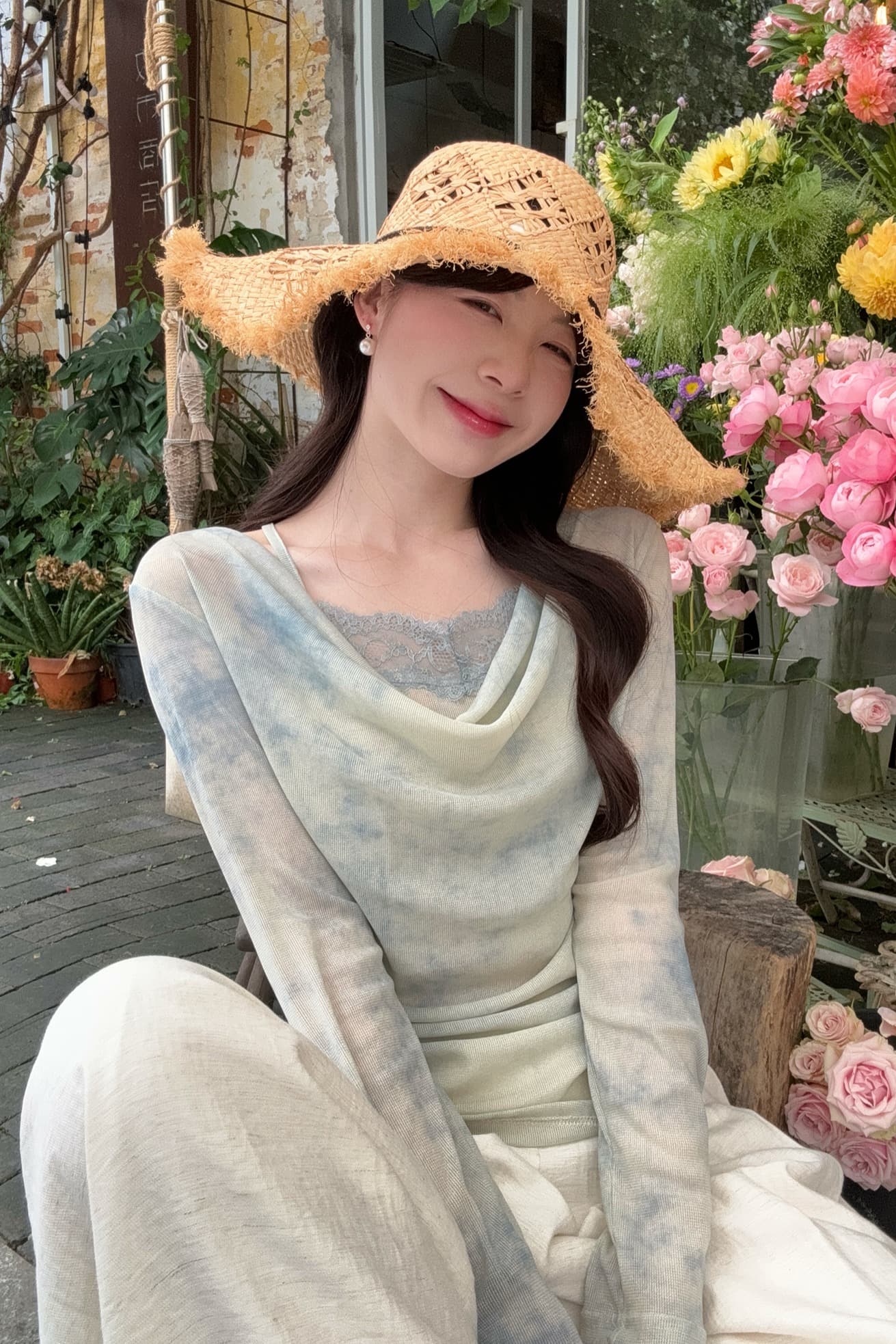 실사 봄 새로운 순수한 욕망 바람 홀치기 염색 맨위 디자인 센스 레이스 레이스 흔들다 칼라 작은 심장 기계 페이크 레이어드 티셔츠 이미지 6