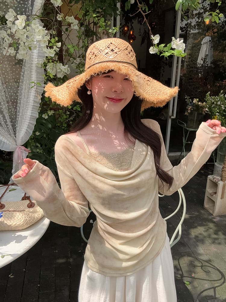 실사 봄 새로운 순수한 욕망 바람 홀치기 염색 맨위 디자인 센스 레이스 레이스 흔들다 칼라 작은 심장 기계 페이크 레이어드 티셔츠 상세 이미지 16