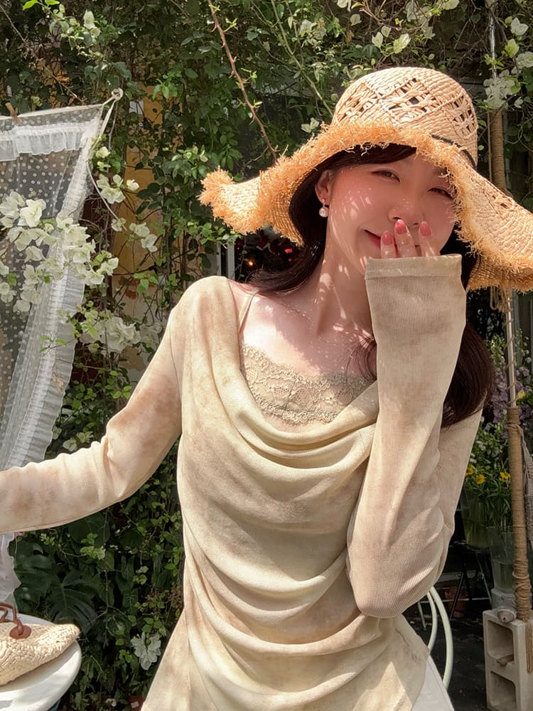 실사 봄 새로운 순수한 욕망 바람 홀치기 염색 맨위 디자인 센스 레이스 레이스 흔들다 칼라 작은 심장 기계 페이크 레이어드 티셔츠 상세 이미지 17