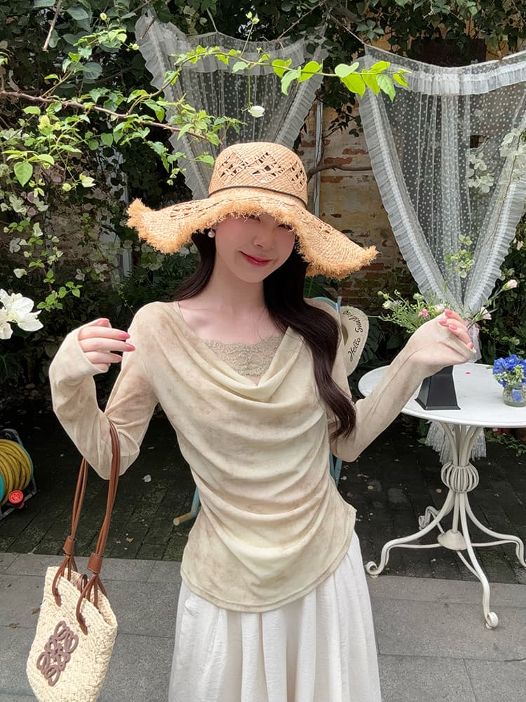 실사 봄 새로운 순수한 욕망 바람 홀치기 염색 맨위 디자인 센스 레이스 레이스 흔들다 칼라 작은 심장 기계 페이크 레이어드 티셔츠 상세 이미지 20