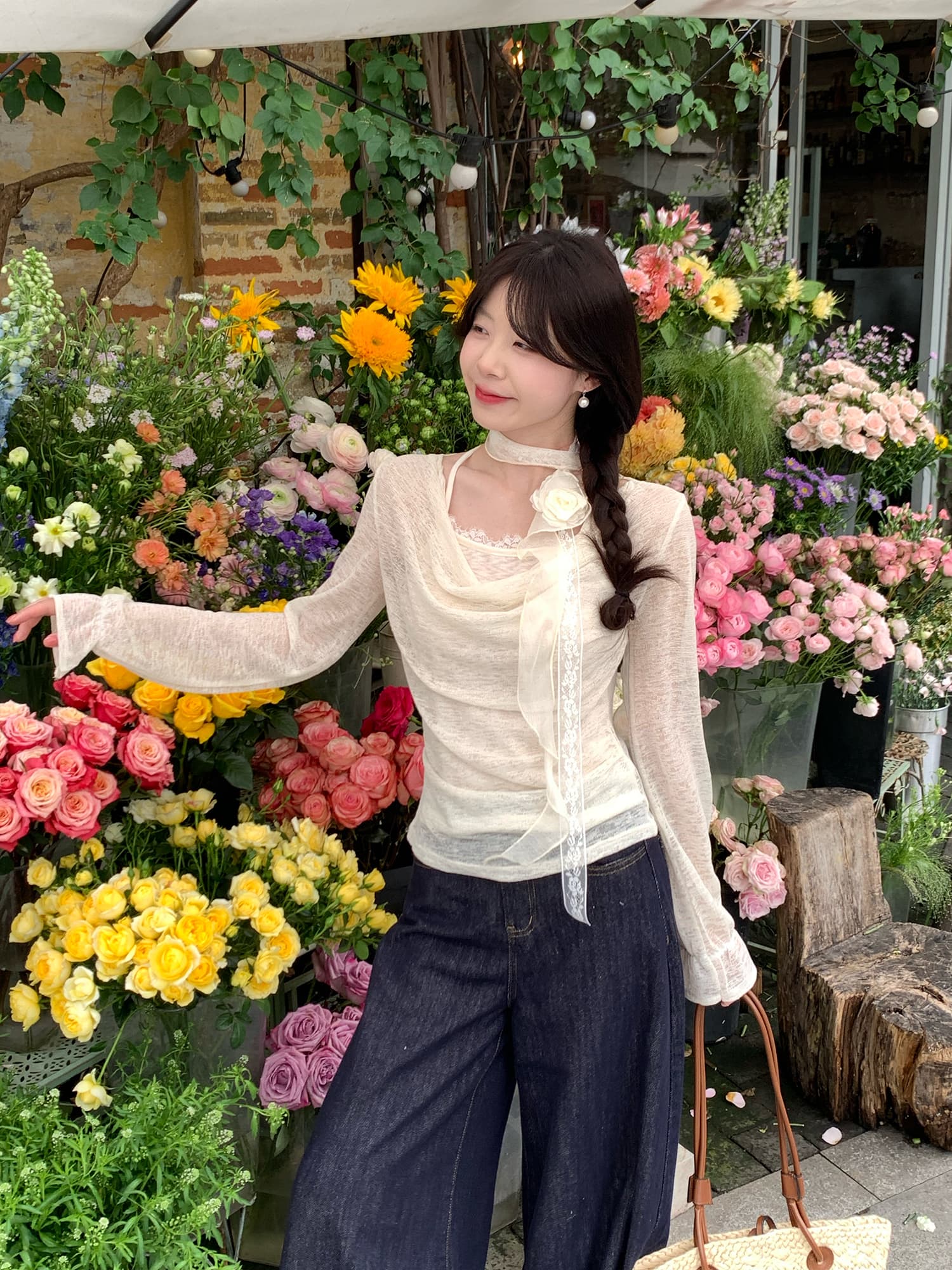실사 정가 순수한 욕망 바람 봄 새로운 맨위 디자인 센스 레이스 리본 Chic 행침 목 페이크 레이어드 작은 셔츠 이미지 2