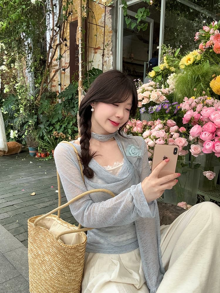 실사 정가 순수한 욕망 바람 봄 새로운 맨위 디자인 센스 레이스 리본 Chic 행침 목 페이크 레이어드 작은 셔츠 상세 이미지 13