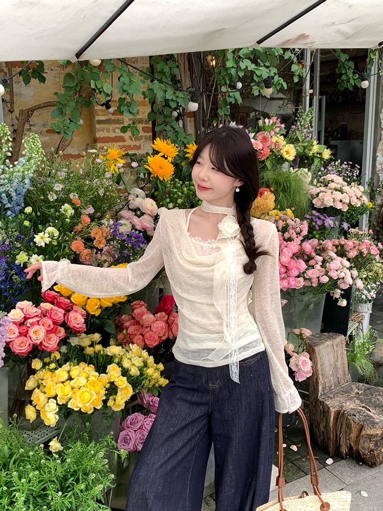 실사 정가 순수한 욕망 바람 봄 새로운 맨위 디자인 센스 레이스 리본 Chic 행침 목 페이크 레이어드 작은 셔츠 상세 이미지 16
