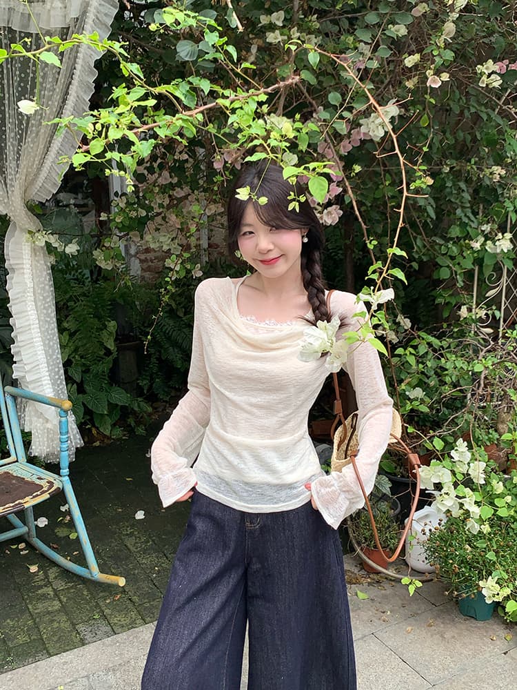 실사 정가 순수한 욕망 바람 봄 새로운 맨위 디자인 센스 레이스 리본 Chic 행침 목 페이크 레이어드 작은 셔츠 상세 이미지 17