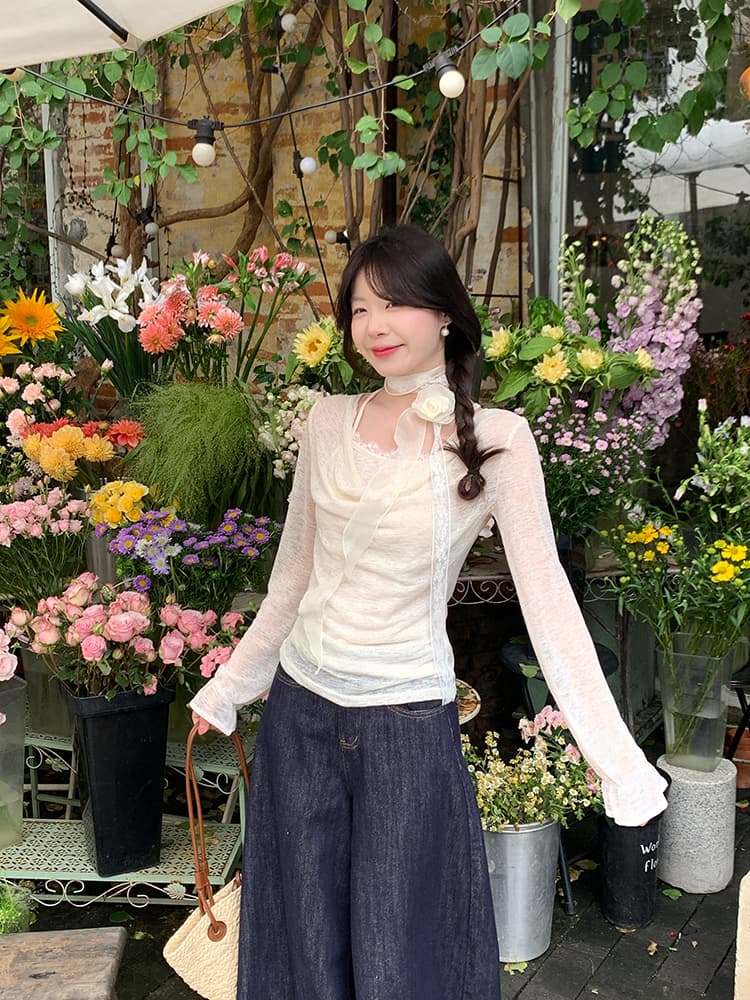 실사 정가 순수한 욕망 바람 봄 새로운 맨위 디자인 센스 레이스 리본 Chic 행침 목 페이크 레이어드 작은 셔츠 상세 이미지 18