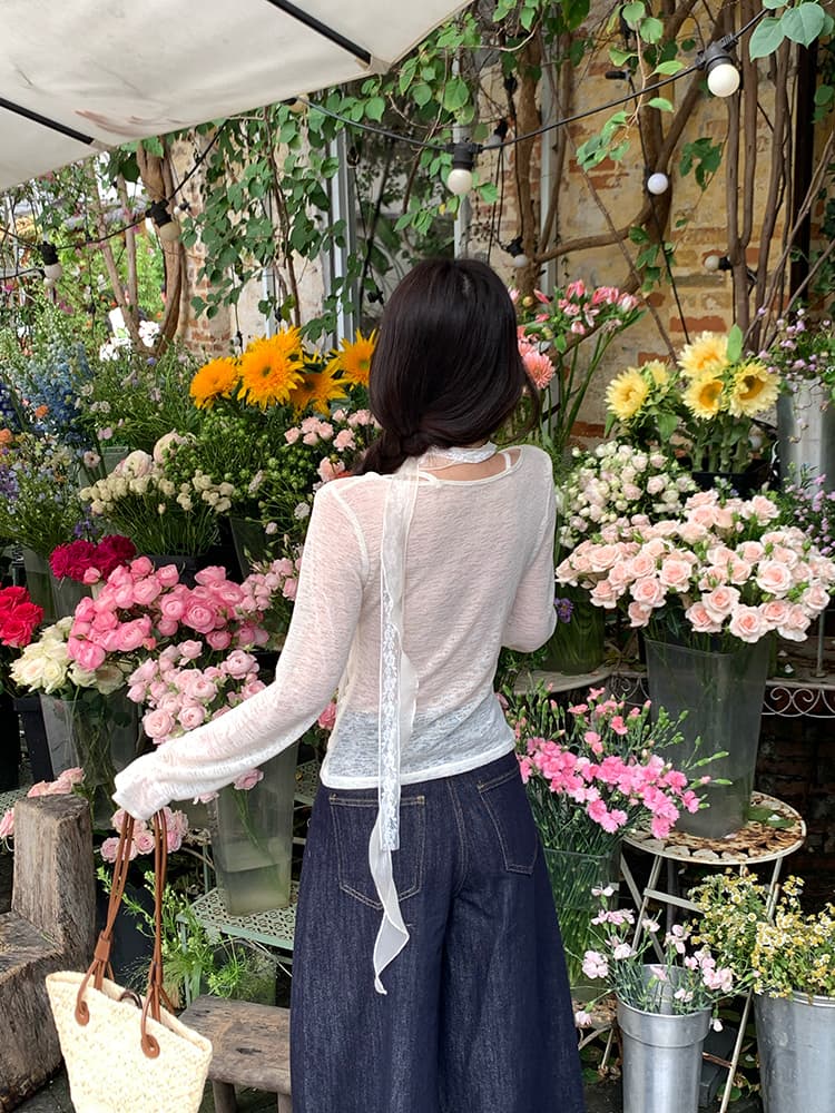 실사 정가 순수한 욕망 바람 봄 새로운 맨위 디자인 센스 레이스 리본 Chic 행침 목 페이크 레이어드 작은 셔츠 상세 이미지 22