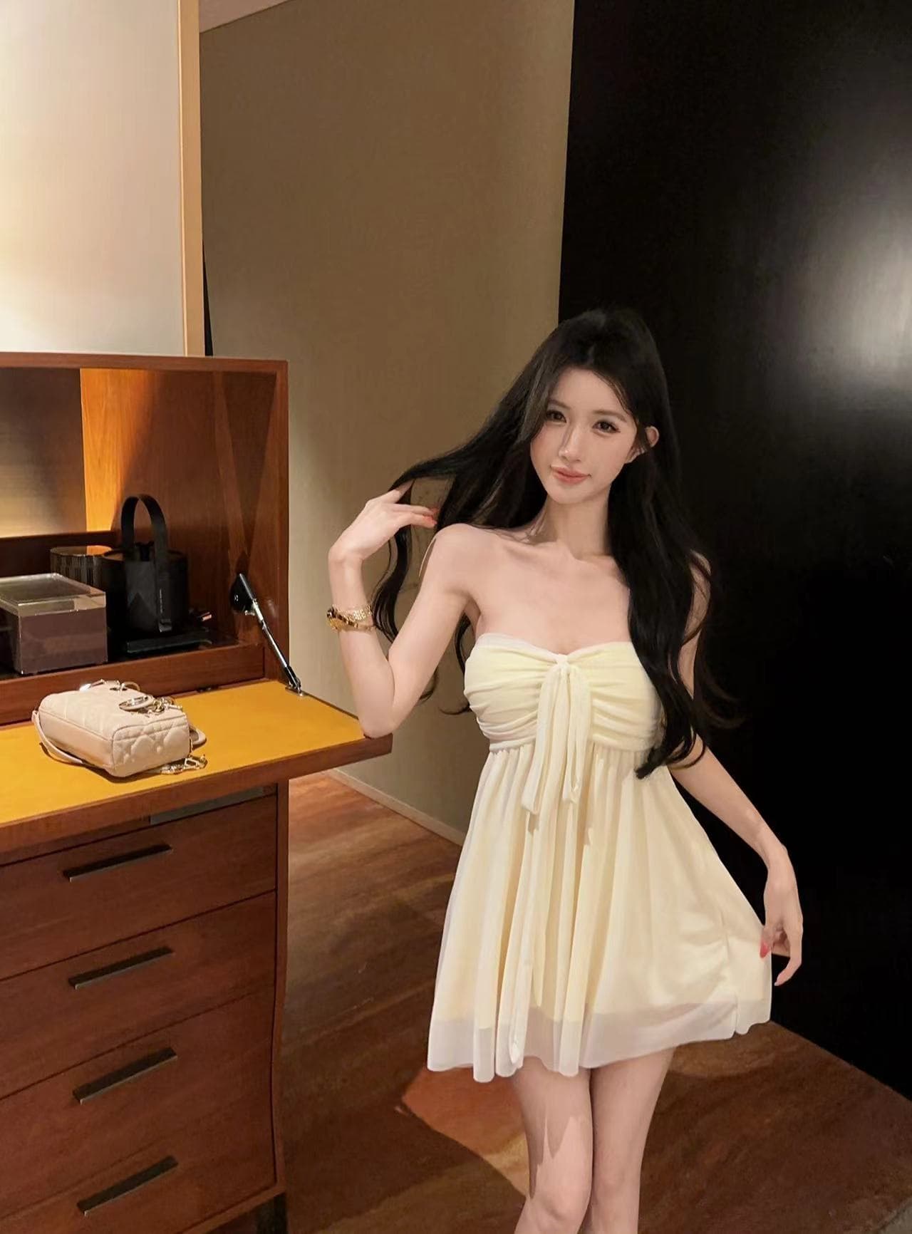 실사 광택 나비 매듭 디자인 아세트산 센스 망사 미니 스커트 핫걸 상세 이미지 18