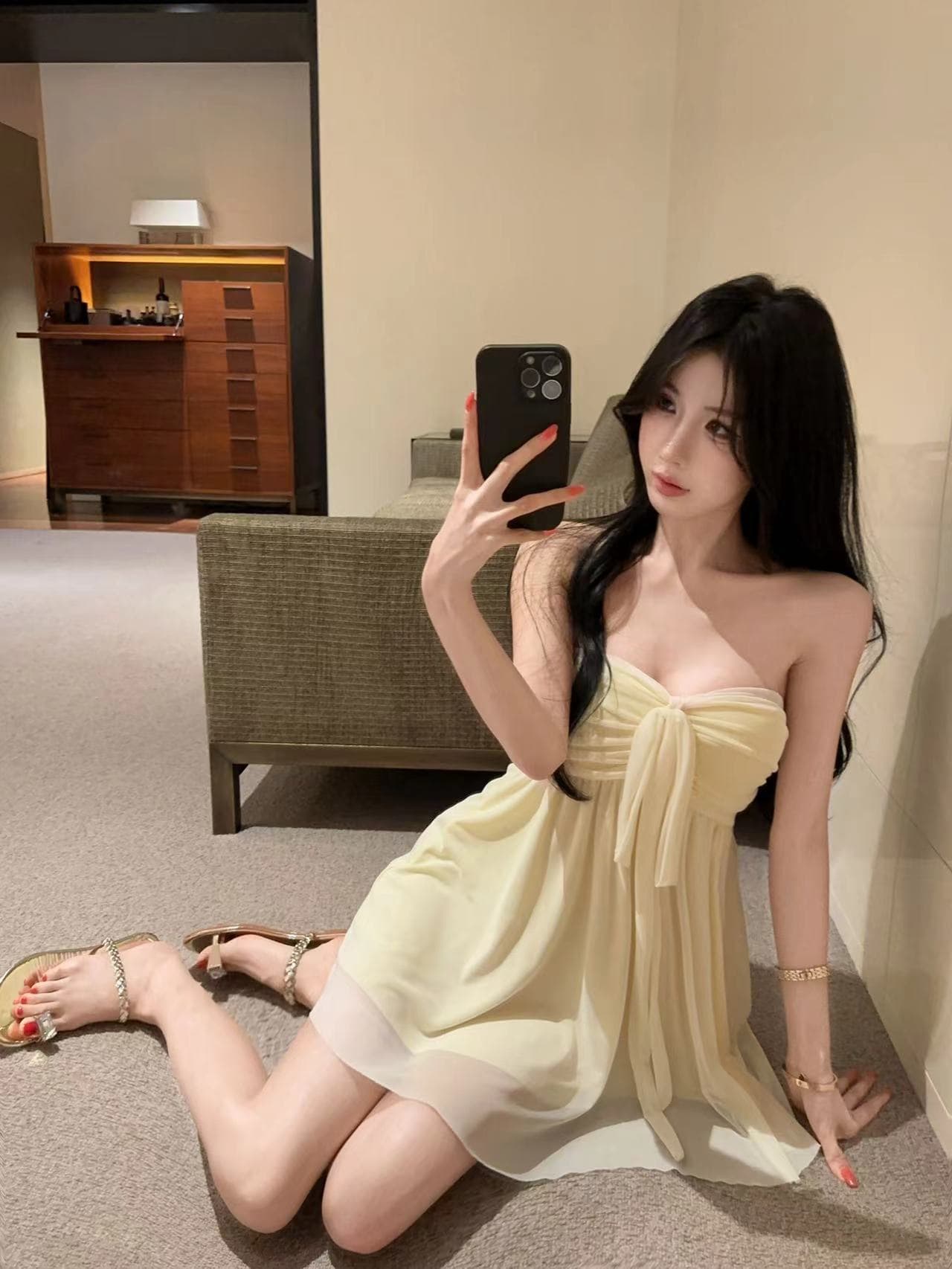 실사 광택 나비 매듭 디자인 아세트산 센스 망사 미니 스커트 핫걸 상세 이미지 23