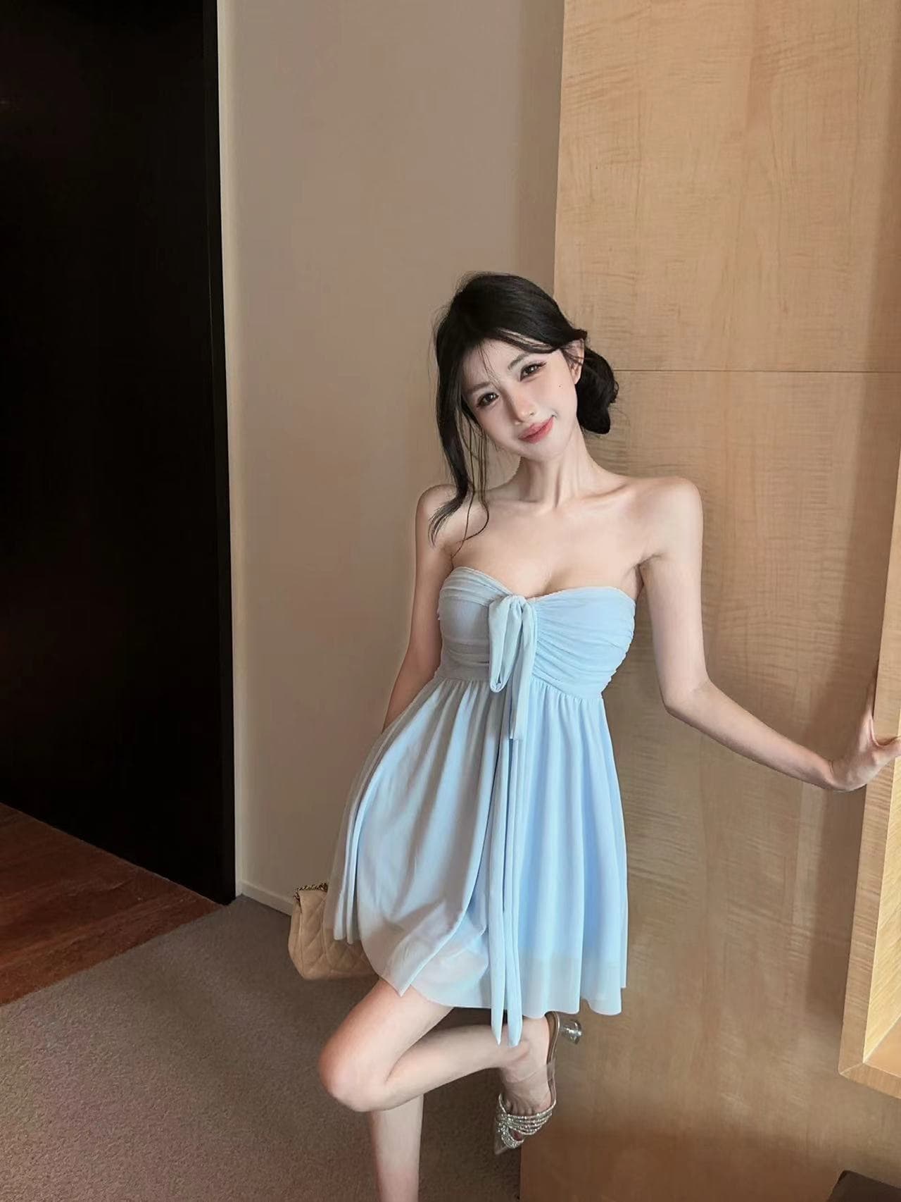 실사 광택 나비 매듭 디자인 아세트산 센스 망사 미니 스커트 핫걸 상세 이미지 27
