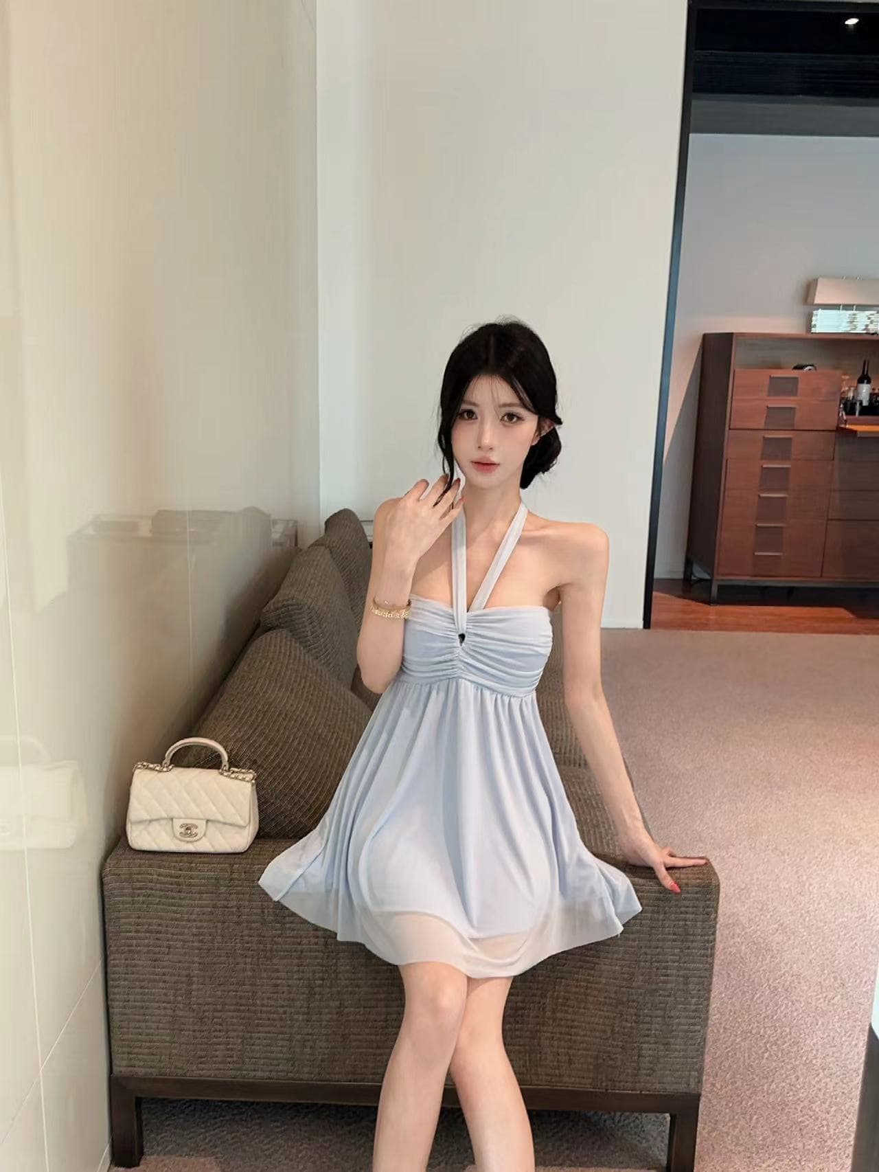 실사 광택 나비 매듭 디자인 아세트산 센스 망사 미니 스커트 핫걸 상세 이미지 28