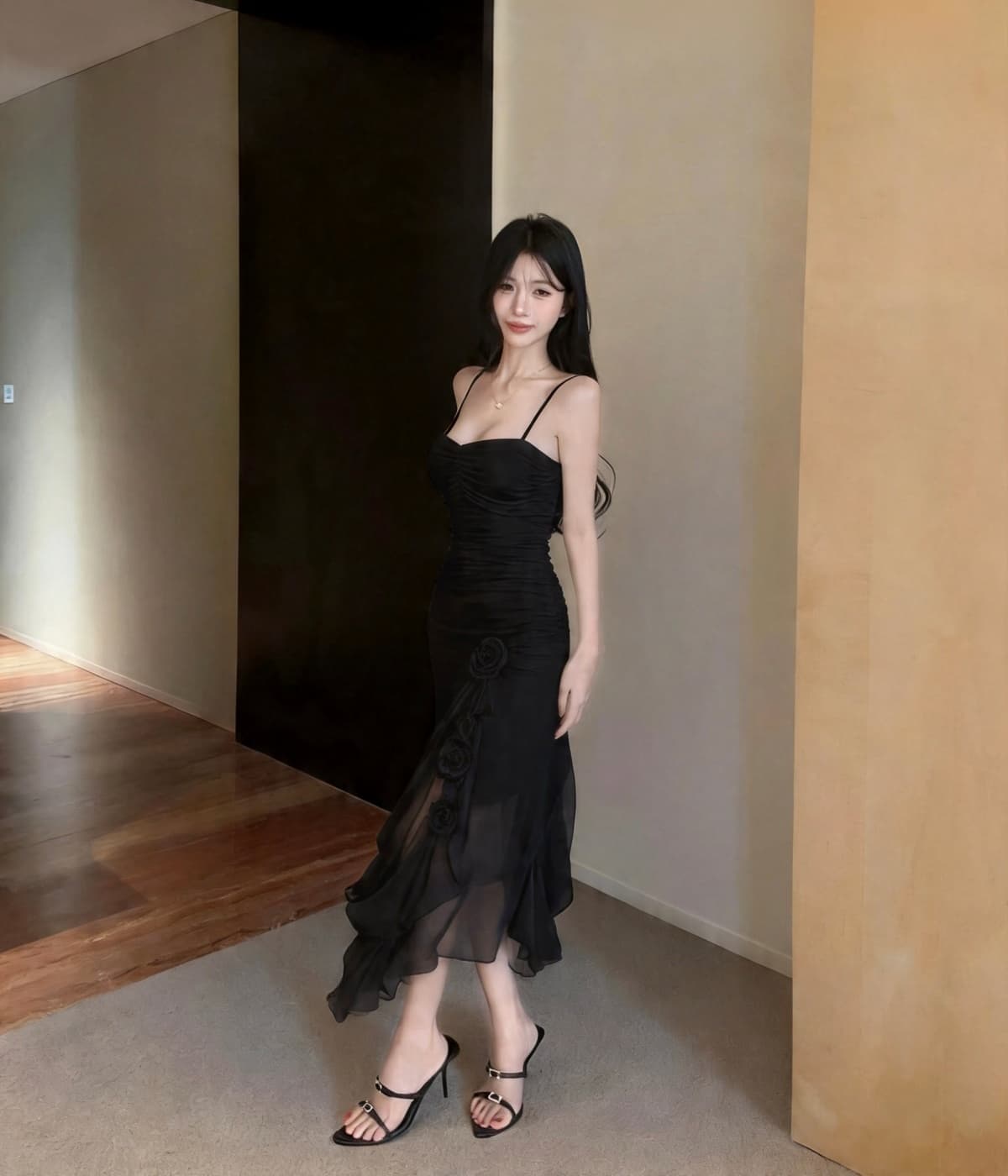 실사 순수한 욕망 핫걸 바람 꽃 불규칙 휴가 화이트 롱 스커트 트임 프릴 드레스 상세 이미지 24